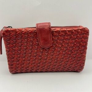 New VILENCA HOLLAND Red Genuine Leather Woven Wallet Clutch TK163